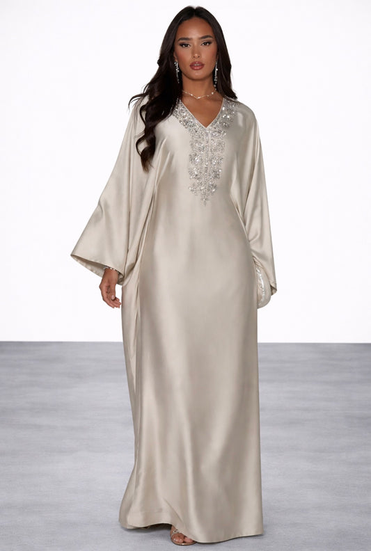 Beige Crystal Abaya