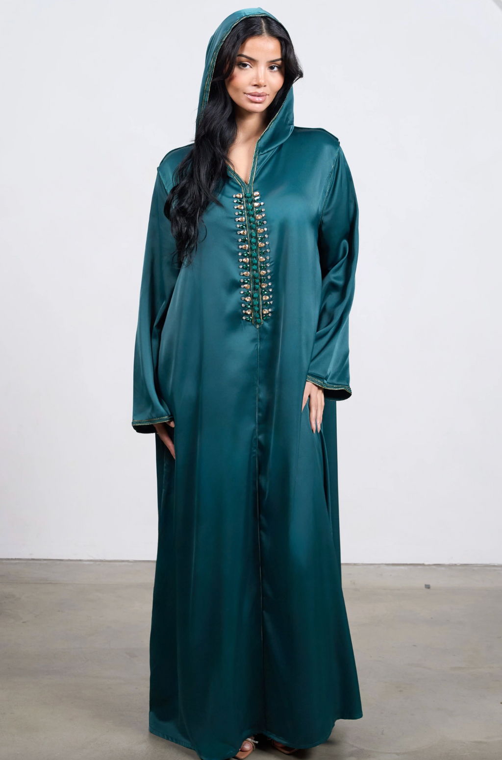 Pearl Line Djellaba Dress – Dark Green