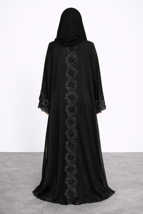 Black Floral Lace Abaya